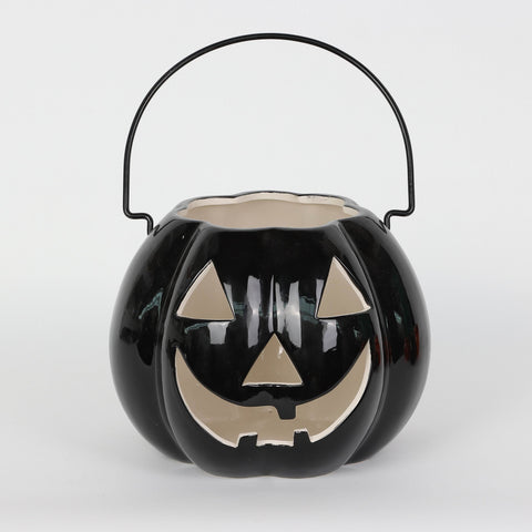 Black Halloween Ceramic Jack-O-Lantern Candle Holder