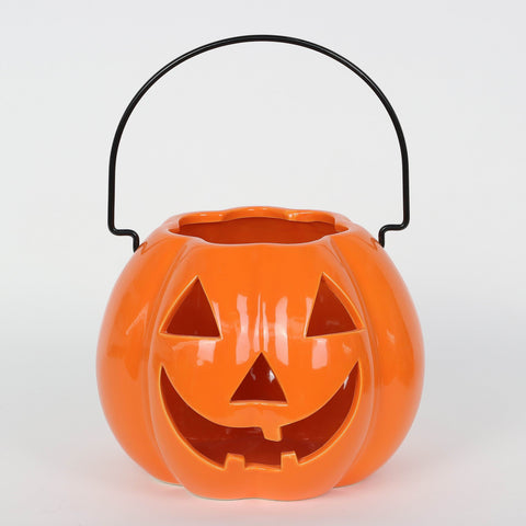 Orange Halloween Ceramic Jack-O-Lantern Candle Holder