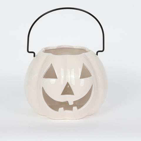 White Halloween Ceramic Jack-O-Lantern Candle Holder