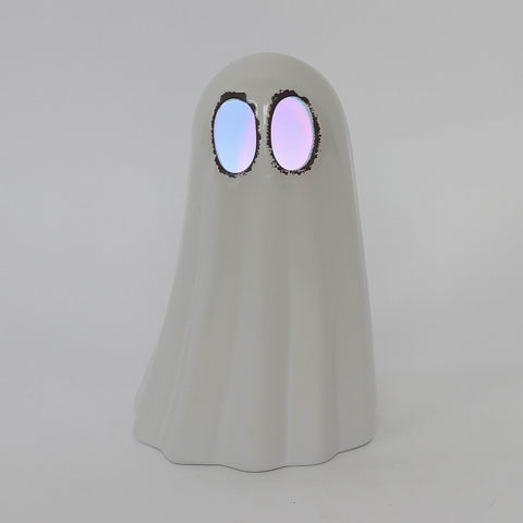 4.6*4.25*7.1''White Ceramic Ghost Décor W/Lite