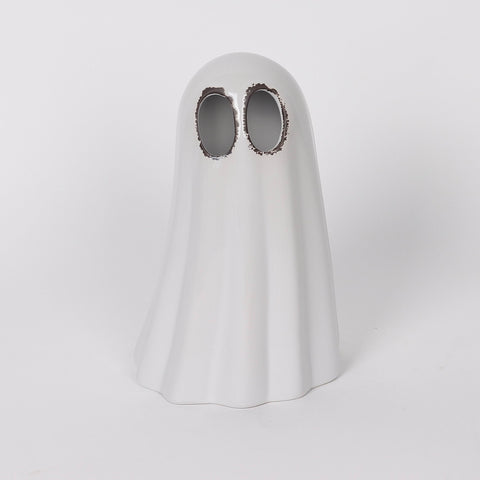 4.6*4.25*7.1''White Ceramic Ghost Décor W/Lite