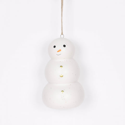 Christmas White Ceramic Snowman Ornament for Tree, Garland, and Wreath Decor