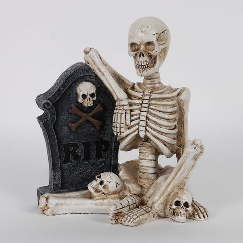 Halloween Poly Skeleton with Tombstone | Spooky Halloween Tabletop Decor