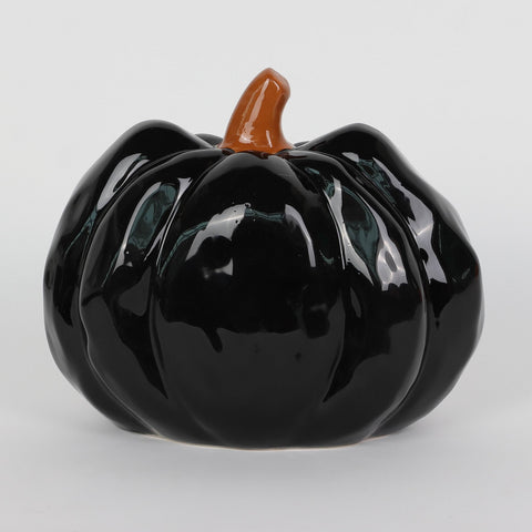 Halloween Ceramic Light-Up Black Jack-o'-Lantern | Halloween Decoration with LED Lights
