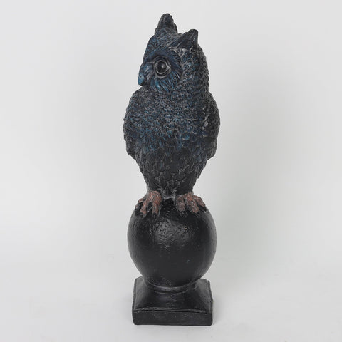 4.75*3.5*12.0'' Balck Owl Standing On A Stone Column Décor