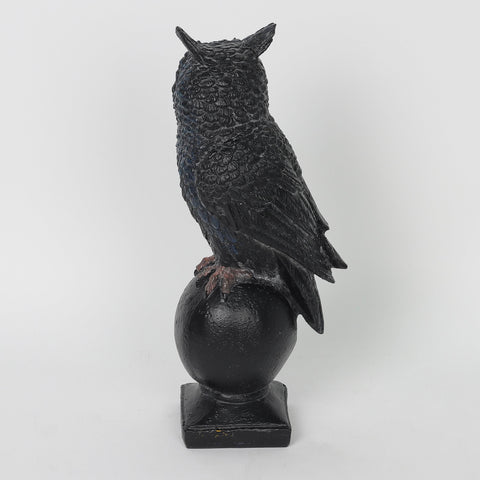 4.75*3.5*12.0'' Balck Owl Standing On A Stone Column Décor