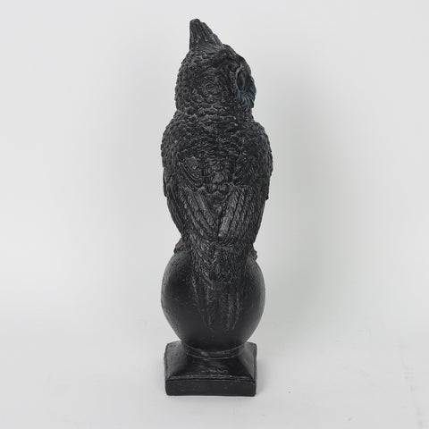 4.75*3.5*12.0'' Balck Owl Standing On A Stone Column Décor