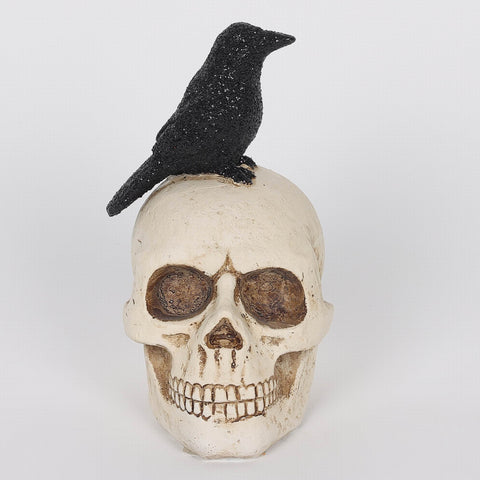 2.5*3.5*4.75''White Resin Skull W/Bird Décor