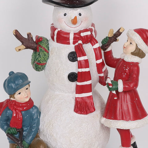 Christmas Resin Snowman W/ Children Décor