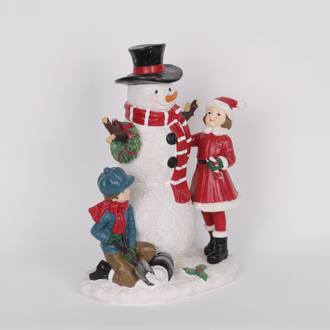 Christmas Resin Snowman W/ Children Décor