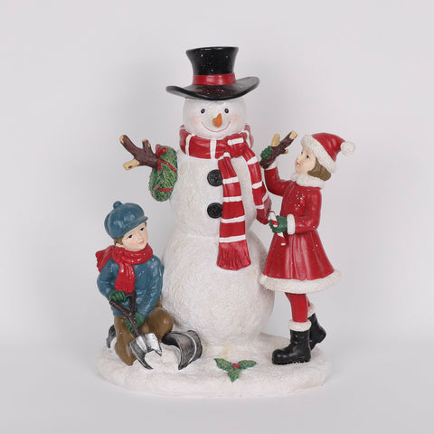 Christmas Resin Snowman W/ Children Décor