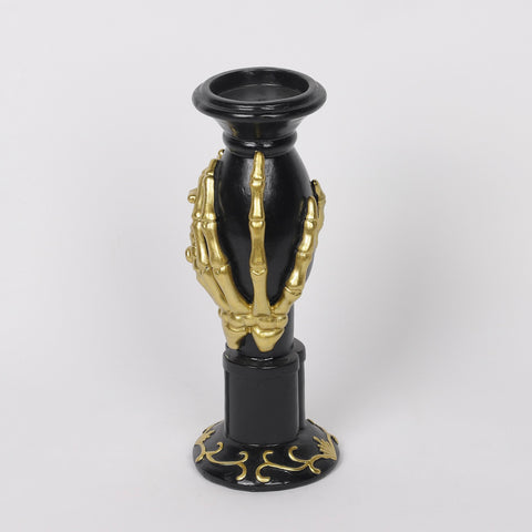 3.25*9''Black Poly Candle Holder Decor W/A Pair Of Golden Hand