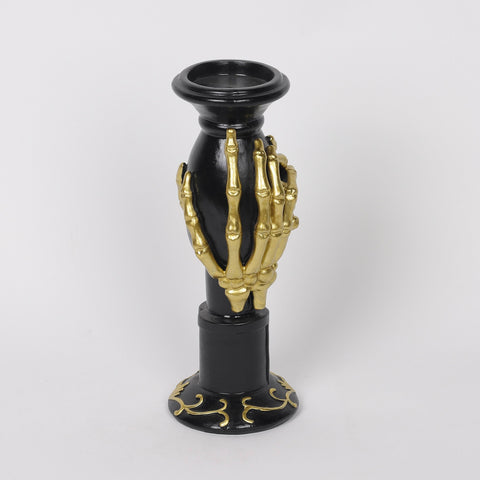3.25*9''Black Poly Candle Holder Decor W/A Pair Of Golden Hand
