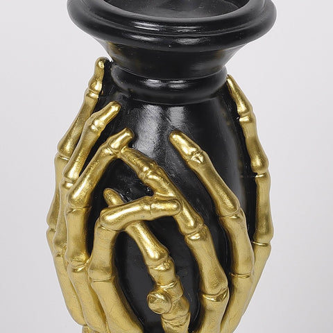 3.25*9''Black Poly Candle Holder Decor W/A Pair Of Golden Hand