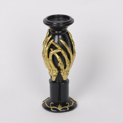 3.25*9''Black Poly Candle Holder Decor W/A Pair Of Golden Hand