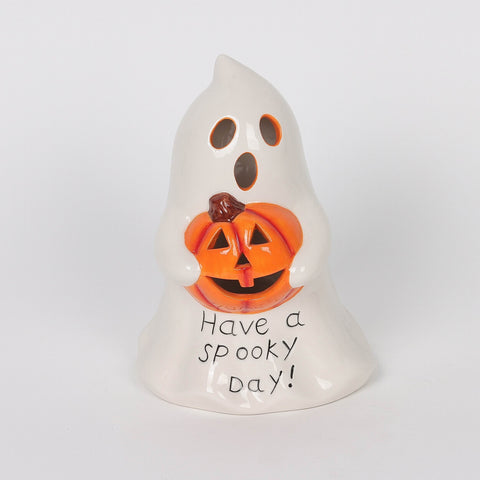 4.0*3.5*5.5'' Ceramic Have A Spooky Day Ghost Hugged Pumpkin Décor