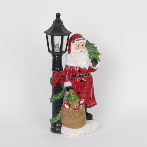 Christmas Resin Lamp Post W/ Santa Décor