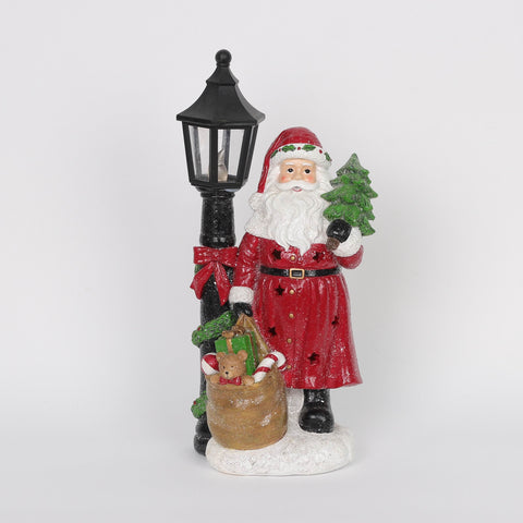 Christmas Resin Lamp Post W/ Santa Décor