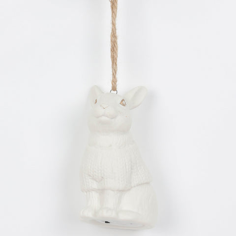 Christmas Battery-Operated Ceramic Bunny Ornament – Festive Holiday Decor