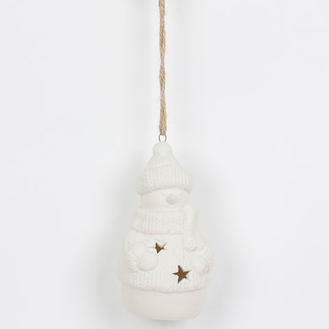 Christmas Battery-Operated Ceramic Snowman Ornament – Festive Holiday Decor