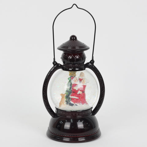 Christmas Snowglobe Lantern with Santa and Mrs. Claus Tabletop Décor