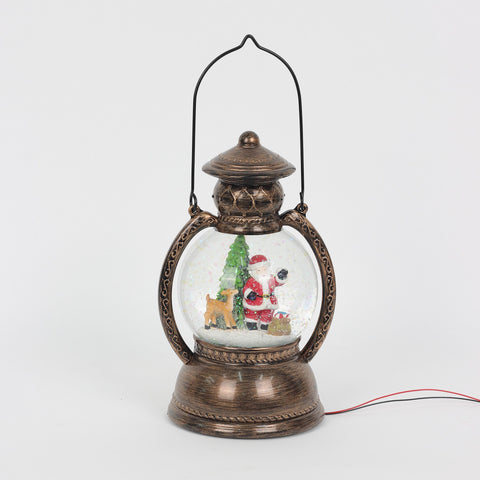 Christmas Snowglobe Lantern with Santa and Reindeer Tabletop Décor