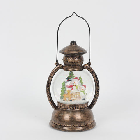 Christmas Snowglobe Lantern with Snowman Family Tabletop Décor

