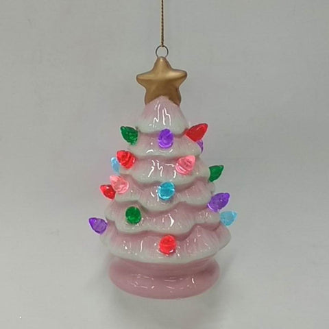 Christmas Mini Pastel Pink Ceramic Tree Ornament - Tabletop Centerpiece Décor