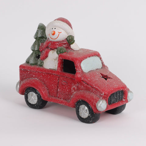 Christmas Resin Snowman In The Truck