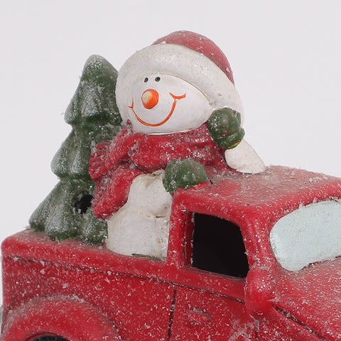 Christmas Resin Snowman In The Truck
