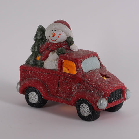 Christmas Resin Snowman In The Truck