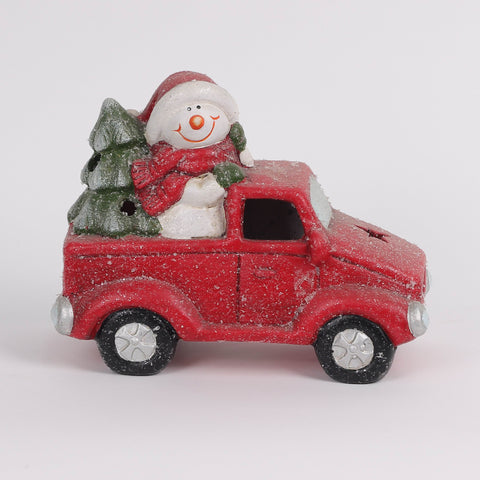 Christmas Resin Snowman In The Truck