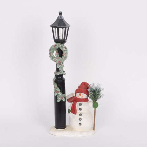 Christmas Resin Lamp Post W/ Snowman Décor
