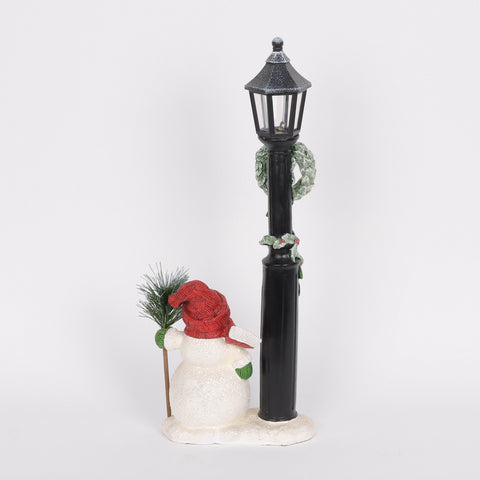 Christmas Resin Lamp Post W/ Snowman Décor