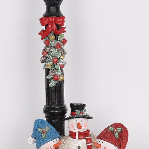 Christmas Resin Lamp Post W/ Snowman Décor