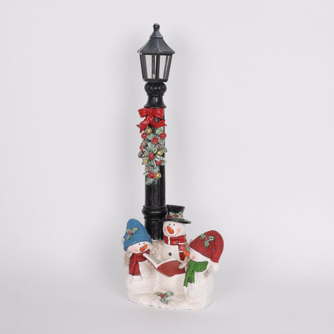 Christmas Resin Lamp Post W/ Snowman Décor