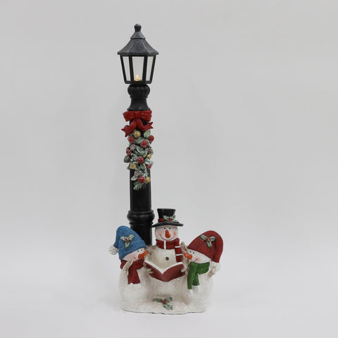Christmas Resin Lamp Post W/ Snowman Décor