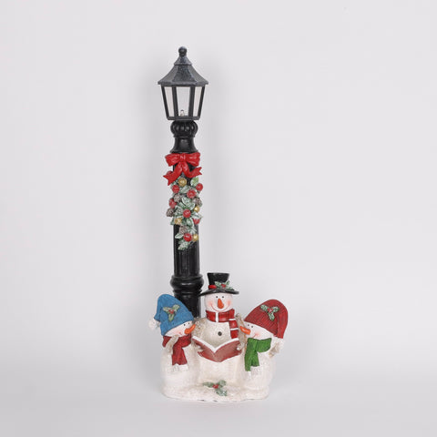 Christmas Resin Lamp Post W/ Snowman Décor