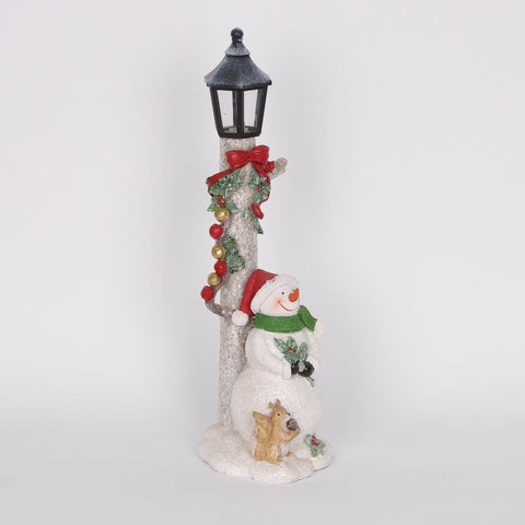 Christmas Resin Lamp Post W/ Snowman Décor