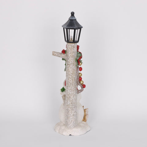 Christmas Resin Lamp Post W/ Snowman Décor