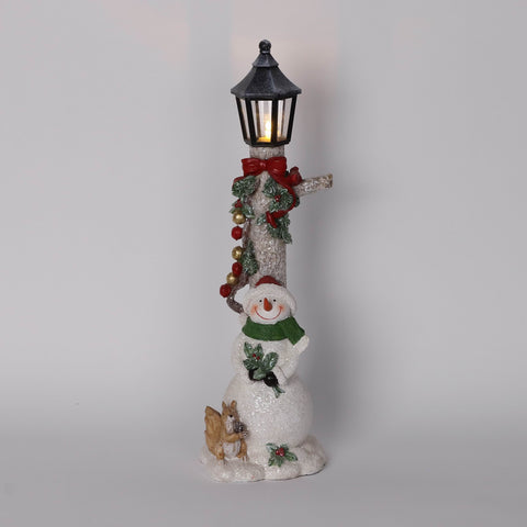 Christmas Resin Lamp Post W/ Snowman Décor