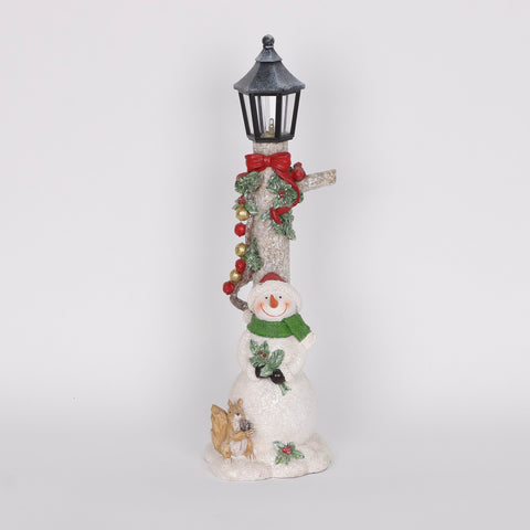 Christmas Resin Lamp Post W/ Snowman Décor