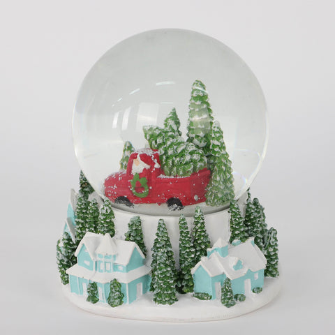 5.25" Red Car Waterglobe W Village:Red:Small (8" & Below)