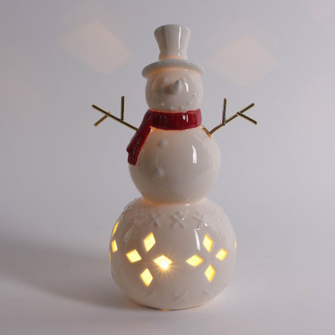 Christmas Ceramic Snowman W/Led