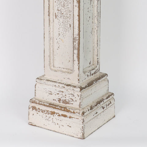 Gothic-Inspired Washed White Wooden Candle Holder – Decorative Rustic Tabletop Accent,