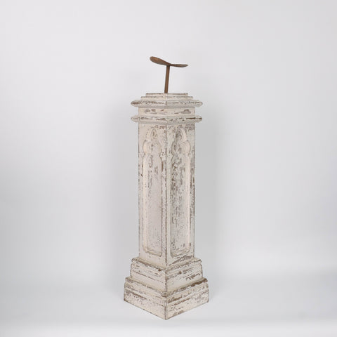 Gothic-Inspired Washed White Wooden Candle Holder – Decorative Rustic Tabletop Accent,