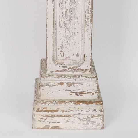 Gothic-Inspired Washed White Wooden Candle Holder – Decorative Rustic Tabletop Accent,