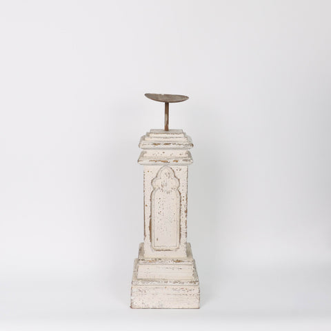 Gothic-Inspired Washed White Wooden Candle Holder – Decorative Rustic Tabletop Accent,