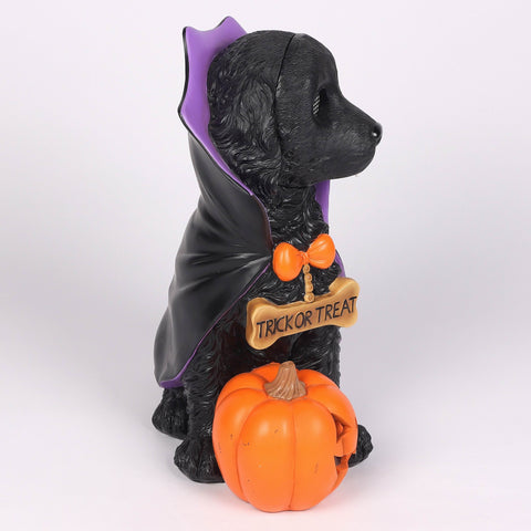 18.5’’H Halloween Resin Dog with Moving LED Eyes and light-up jack-o-lantern – Indoor Halloween Decoration