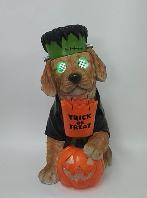 18.5’’H Halloween Resin Dog with Moving LED Eyes – Indoor Halloween Decoration